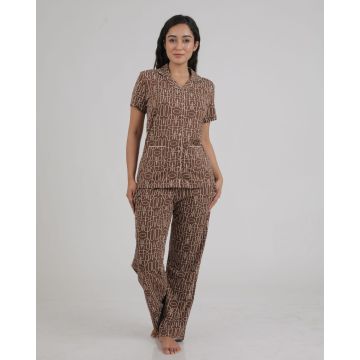 Brown cotton button down night wear women