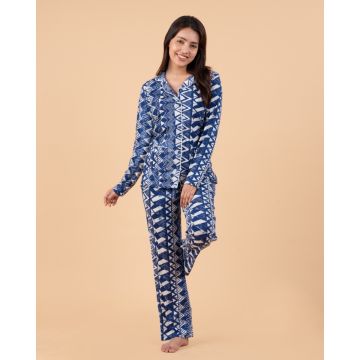 Serene Blue Floral Cotton Pajama Set