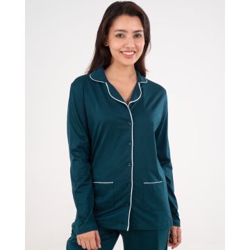 Teal Cotton Button-Up Nightwear Set – Vibrant, & Comfortable