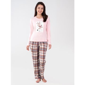 Blush Serenity: 100% Cotton Pink & Plaid Night Set