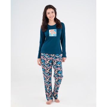 Teal Garden: 100% Cotton Floral Night Set