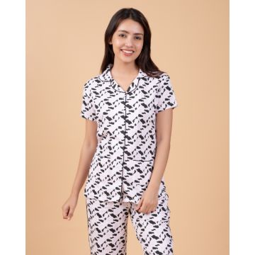 Monochrome Whisper - Short-Sleeve Cotton Nightwear Set
