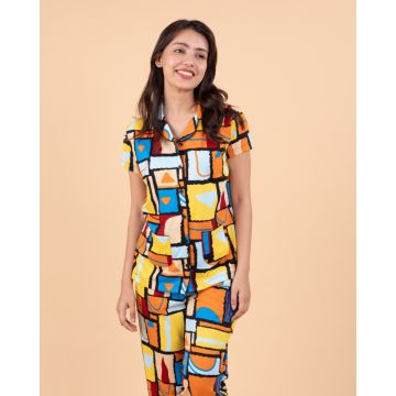 Vibrant Mosaic - Short-Sleeve Cotton Nightwear Set