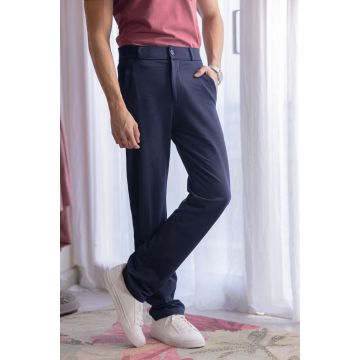 Metro Cotton-Lycra Flex Loop-Knit Trousers –Navy 