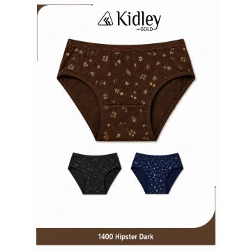 Kidley 1400 women's pure cotton hipster panty in brown black and navy floral prints