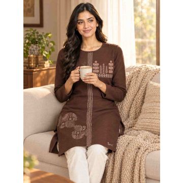 Women’s Cotton Heritage Bloom Full-Sleeve Long Top – Cocoa Brown
