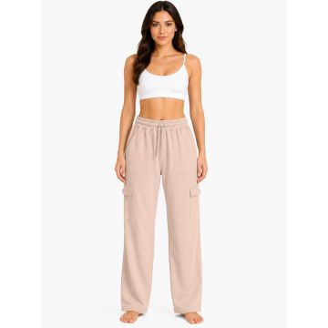 Kidley Relaxed-Fit Solid Drawstring Cargo Lounge Lower – Sand Beige