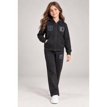 Kidley black unisex kids tracksuit with zip hoodie and straight-leg trousers