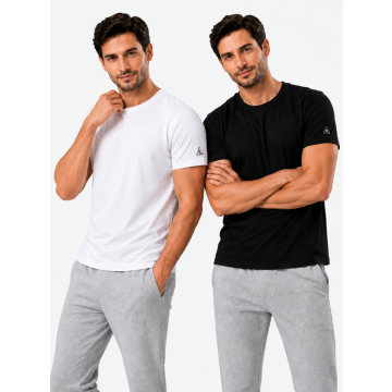 Men’s Combed Cotton Essential Crew Neck T-Shirt Set – White & Black