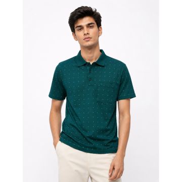 Front product-only: Dark green mercerised cotton micro-dash polo T-shirt front view