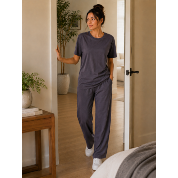 Kidley Luxury Modal Night Dress for Women - Self-Textured Night Suit Set - Dark Purple