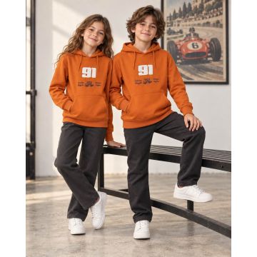 Kidley Kids’ Lombardy 91 Graphic Full-Sleeve Pullover Hoodie – Burnt Orange 