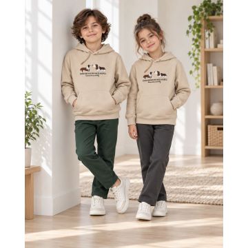 Kidley Kids’ Dog Graphic Full-Sleeve Pullover Hoodie – Sand Beige