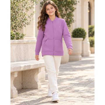 Girls’ Premium Signature Geo Textured Zip-Up Bomber Jacket – Orchid Purple