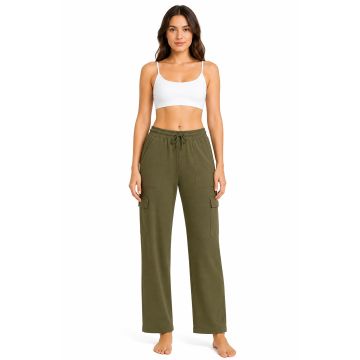 Kidley Relaxed-Fit Solid Drawstring Cargo Lounge Lower – Olive Green