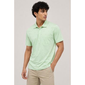 Mint Whisper Mercerised Cotton Micro-Motif Polo T-Shirt – Mint Green