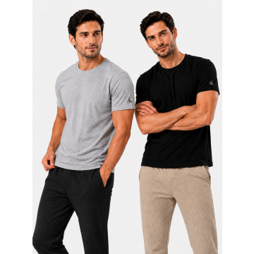 Men’s Combed Cotton Essential Crew Neck T-Shirt Set – Grey & Black