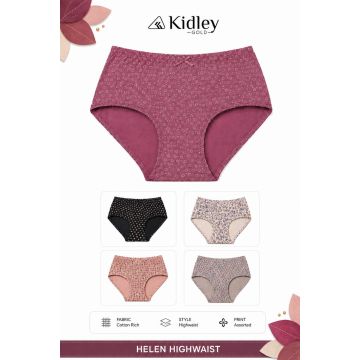Kidley Helen women's cotton-stretch printed high-waist panty in berry and assorted colours