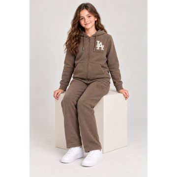 Kidley Urban LA Relaxed-Fit Graphic Hooded Unisex Kids Tracksuit – Mocha Brown