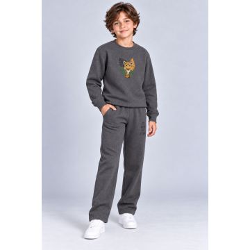 Kidley Boys’ Premium Textured Wild Tiger Tracksuit – Charcoal Grey