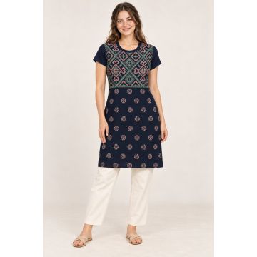 Women’s Cotton Comfort Fit Long Kurti – Navy