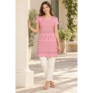 Women’s Cotton Printed Long Kurti – Pink