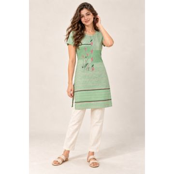 Women’s Cotton Comfort Fit Long Kurti – Sea Green