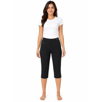 Cotton-Spandex FlexFit Textured Zip Capri – Classic Black