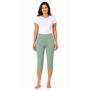 Cotton-Spandex FlexFit Textured Zip Capri – Sage Green
