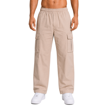 Urban Utility Men’s Cotton Relaxed Fit Cargo Joggers – Light Beige