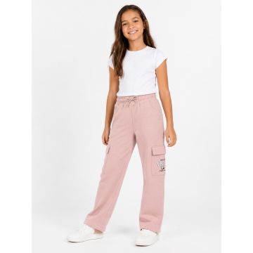 Kidley girls' light pink cargo trousers styled for a casual day out
