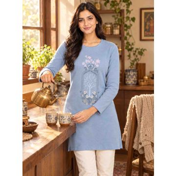 Women’s Cotton Garden Muse Full-Sleeve Long Top – Powder Blue – lifestyle view
