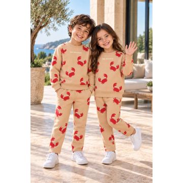 Kids’ Fleece Sea Adventure Printed Sweatshirt Set – Sand Beige