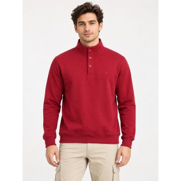 Men’s Luxe Fleece Signature Button High-Neck Sweatshirt – Crimson Red