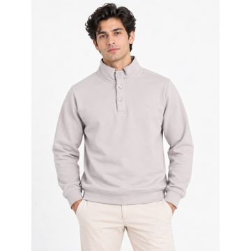 Men’s Luxe Fleece Signature Button High-Neck Sweatshirt – Pearl Grey