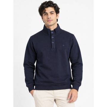 Men’s Luxe Fleece Signature Button High-Neck Sweatshirt – Midnight Navy