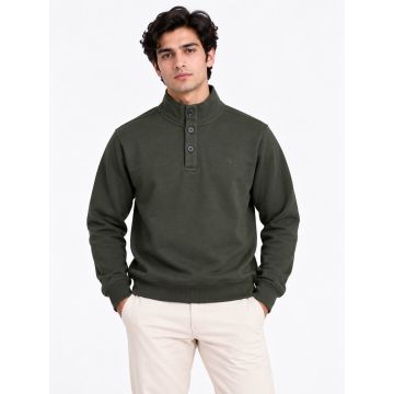 Men’s Luxe Fleece Signature Button High-Neck Sweatshirt – Olive Green