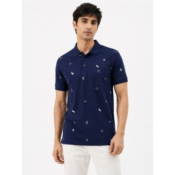 Regal Icons Mercerised Cotton Mixed-Motif Polo T-Shirt – Navy Blue