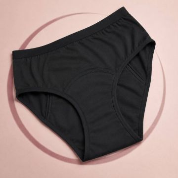 Kidley Cotton-Elastane Full-Coverage Period Panty with Multi-Layer Absorbent Pad – Black
