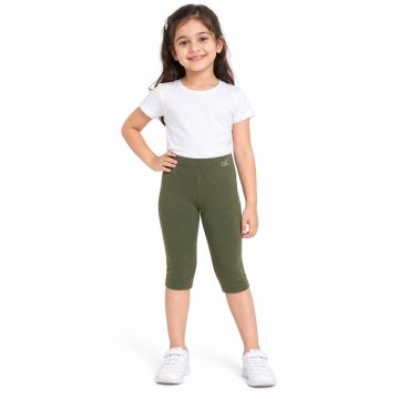 Girls’ Cotton-Spandex FlexFit Capri Leggings – Olive Green
