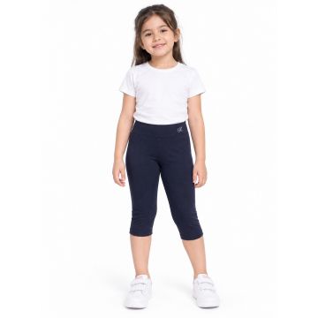 Cotton-Spandex FlexFit Textured Girls’ Capri Leggings – Navy Blue