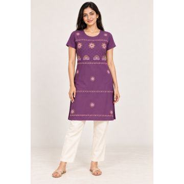 Women’s Cotton Comfort Fit Long Kurti – Purple