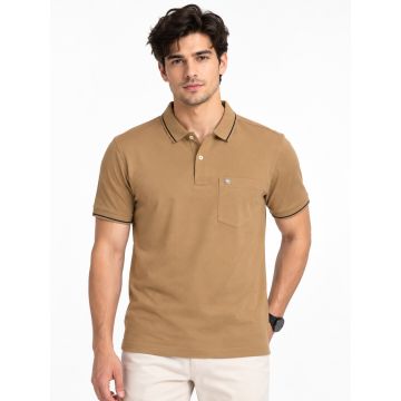 Sandstone Cotton Matty Pocket Polo T-Shirt – Camel Brown