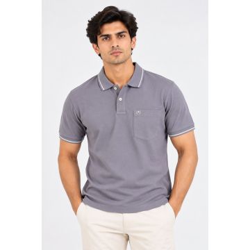 Urban Slate Cotton Matty Pocket Polo T-Shirt – Steel Grey