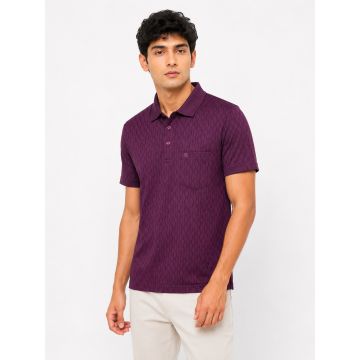 Plum Royale Mercerised Cotton Tonal Link-Print Polo T-Shirt – Deep Purple