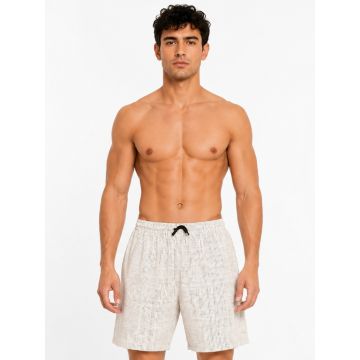 Urban Cotton Relaxed-Fit Micro Print Drawstring Lounge Shorts – Beige