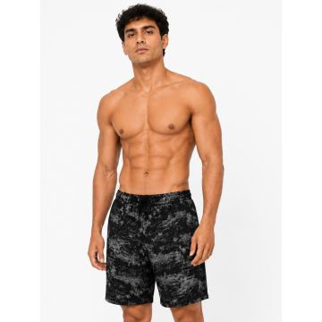 Midnight Cotton Relaxed-Fit Abstract Print Drawstring Lounge Shorts – Black