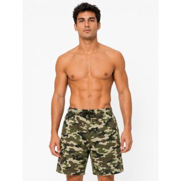 Camo Cotton Relaxed-Fit Camouflage Print Drawstring Lounge Shorts – Olive
