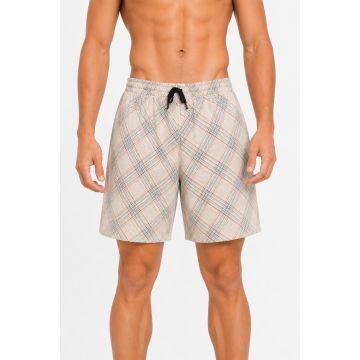 Heritage Cotton Relaxed-Fit Check Print Drawstring Lounge Shorts – Beige