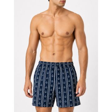 Coastal Cotton Relaxed-Fit Nautical Print Drawstring Lounge Shorts – Navy